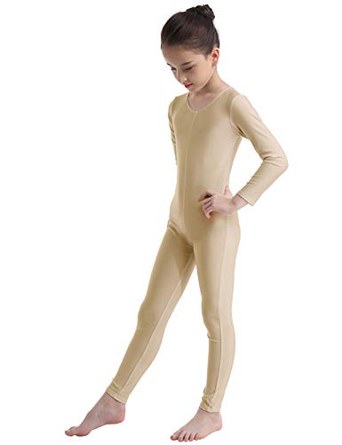 MSemis Maillot Entero Ballet Danza para Niños Niñas Unisex Mono Completo Gimnasia Rítmica Leotardo Manga Larga Jumpsuit Ropa Bailarina Otoño Invierno Beige 8-10 Años