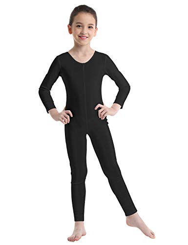 MSemis Maillot Entero Ballet Danza para Niños Niñas Unisex Mono Completo Gimnasia Rítmica Leotardo Manga Larga Jumpsuit Ropa Bailarina Otoño Invierno Negro 8-10 Años