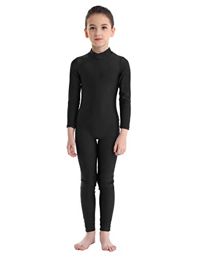 MSemis Maillot Entero de Ballet Gimnasia para Niños Niñas Mono Completo Danza Leotardo Clásico Manga Larga Jumpsuit Yoga Deporte Negro 10-12 Años