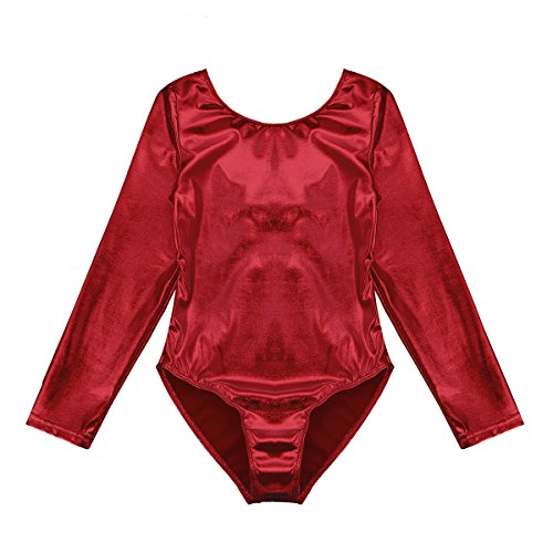 MSemis Maillot Gimnasia Rítmica Manga Larga para Niñas Mono Brillante Body Patinaje Artístico Competición Leotardo Ballet Danza Ropa Bailarina Rojo 3-4 Años