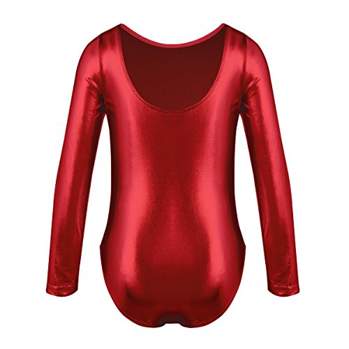 MSemis Maillot Gimnasia Rítmica Manga Larga para Niñas Mono Brillante Body Patinaje Artístico Competición Leotardo Ballet Danza Ropa Bailarina Rojo 3-4 Años