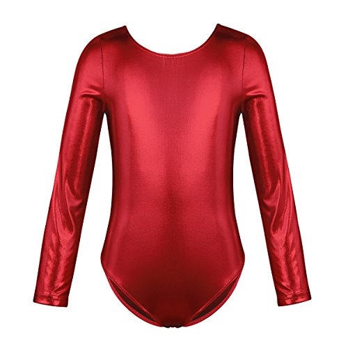 MSemis Maillot Gimnasia Rítmica Manga Larga para Niñas Mono Brillante Body Patinaje Artístico Competición Leotardo Ballet Danza Ropa Bailarina Rojo 3-4 Años