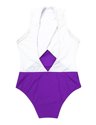 MSemis Maillot Gimnasia Rítmica para Niñas Competición Body Patinaje Artítico Leotardo Ballet Maillot Danza sin Manga Ropa Bailarina Práctica Actuación Morado 13-14 Años