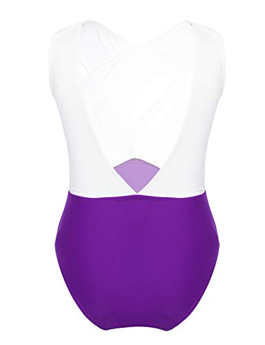 MSemis Maillot Gimnasia Rítmica para Niñas Competición Body Patinaje Artítico Leotardo Ballet Maillot Danza sin Manga Ropa Bailarina Práctica Actuación Morado 13-14 Años