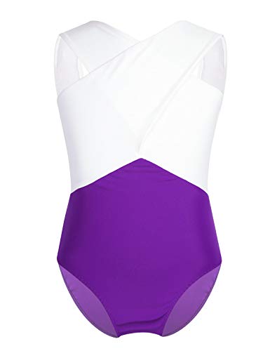 MSemis Maillot Gimnasia Rítmica para Niñas Competición Body Patinaje Artítico Leotardo Ballet Maillot Danza sin Manga Ropa Bailarina Práctica Actuación Morado 13-14 Años