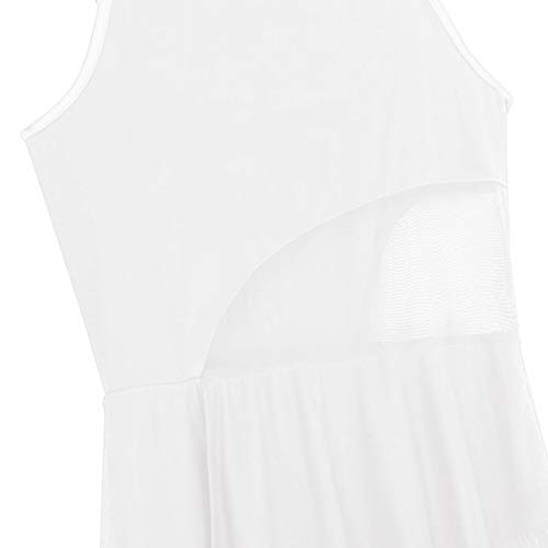 MSemis Maillot Largo Danza Ballet para Mujer Chica Vestido Flamenco Baile de Salón Maillot con Falda Tul Elegante Body Leotardo Ropa Bailarina Rendimiento Blanco X-Small