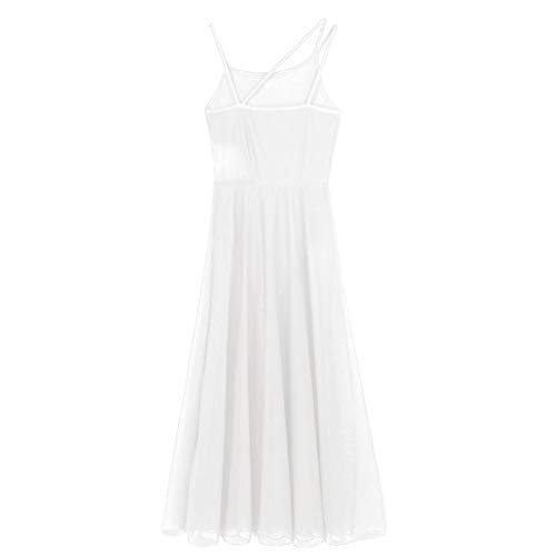 MSemis Maillot Largo Danza Ballet para Mujer Chica Vestido Flamenco Baile de Salón Maillot con Falda Tul Elegante Body Leotardo Ropa Bailarina Rendimiento Blanco X-Small