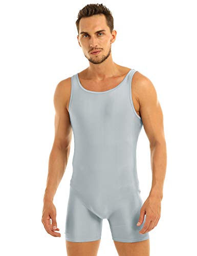 MSemis Maillot Mono Deportivo para Hombres Maillot Elástico Gimnasia Leotardo Adulto Danza Ballet Body Baile Ciclismo sin Manga Traje Profesional Leotard Unitard Gris A Medium