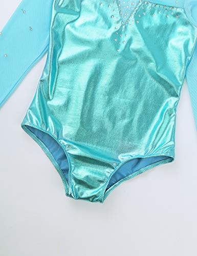 MSemis Maillot Patinaje Artístico Competición para Niñas Maillot Manga Larga Body Gimnasia Rítmica Leotardo Danza Ballet Clásica Ropa Brillante Disfraz Bailarina Rendimiento Celeste A 3-4 años