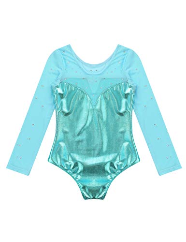 MSemis Maillot Patinaje Artístico Competición para Niñas Maillot Manga Larga Body Gimnasia Rítmica Leotardo Danza Ballet Clásica Ropa Brillante Disfraz Bailarina Rendimiento Celeste A 3-4 años