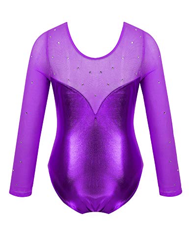 MSemis Maillot Patinaje Artístico Competición para Niñas Maillot Manga Larga Body Gimnasia Rítmica Leotardo Danza Ballet Clásica Ropa Brillante Disfraz Bailarina Rendimiento Morado A 7-8 años