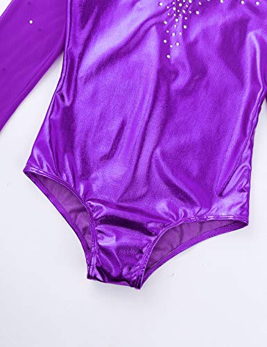 MSemis Maillot Patinaje Artístico Competición para Niñas Maillot Manga Larga Body Gimnasia Rítmica Leotardo Danza Ballet Clásica Ropa Brillante Disfraz Bailarina Rendimiento Morado A 7-8 años