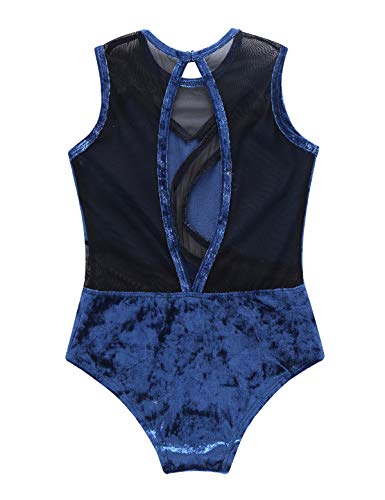 MSemis Maillot Patinaje Artístico para Niñas Empalme Terciopelo Maillot Gimnasia Rítmica Competición Body Ballet Espalda Abierta Leotardo Ballet Danza Ropa Bailarina Azul 12 Años