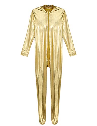 MSemis Mono Leotard Completo de Charol para Hombres Maillot Largo Disfraz Segunda Piel Body Ajustado Catsuit Zentai Carnaval Despedida Wetlook Cosplay Disfraz Dorado Medium