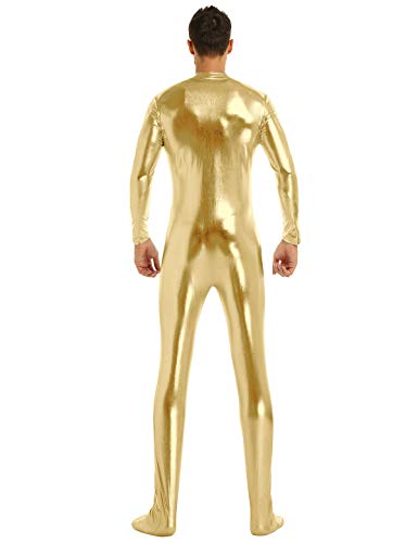 MSemis Mono Leotard Completo de Charol para Hombres Maillot Largo Disfraz Segunda Piel Body Ajustado Catsuit Zentai Carnaval Despedida Wetlook Cosplay Disfraz Dorado Medium