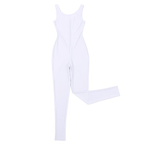 MSemis Mujer Maillot de Danza Ballet Gimnasia Mono Rítmica Leotardo Jumpsuit sin Manga Elástico Body Baile Disfraz Bailarina Blanco A Large