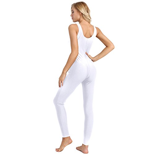 MSemis Mujer Maillot de Danza Ballet Gimnasia Mono Rítmica Leotardo Jumpsuit sin Manga Elástico Body Baile Disfraz Bailarina Blanco A Large