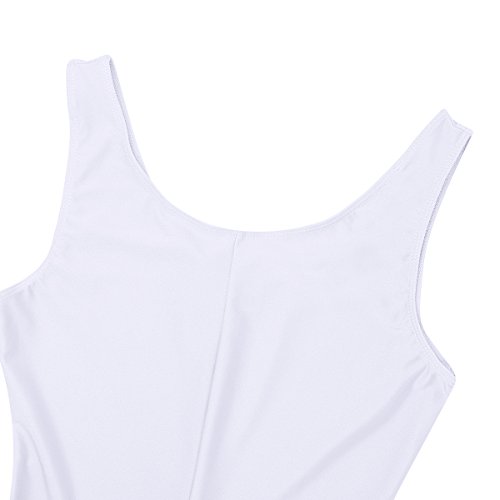 MSemis Mujer Maillot de Danza Ballet Gimnasia Mono Rítmica Leotardo Jumpsuit sin Manga Elástico Body Baile Disfraz Bailarina Blanco A Large