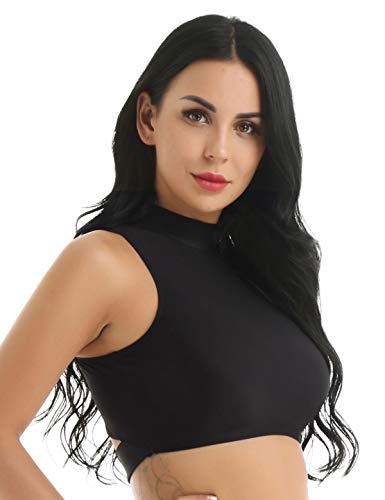 MSemis Mujer Top Danza Baile Yoga Chaleco Deportivo Crop Top Danza Ropa Moderna Jazz Camiseta Corta sin Manga Espalda Agujeros Traje Bailarina Negro Small