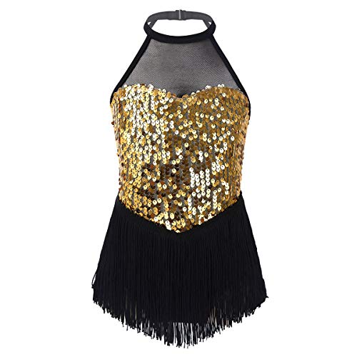 MSemis Ropa Bailarina niña Niña Maillot Ballet Danza Latino Jazz Body Leotardo Lentejuelas Halter Vestido de Patinaje Artístico Niña Maillot Gimnasia Artistica con Falda Borla Dorado 11-12 años MSemis Ropa Bailarina niña Niña Maillot Ballet Danza Latino Jazz Body Leotardo Lentejuelas Halter Vestido de Patinaje Artístico Niña Maillot Gimnasia Artistica con Falda Borla Dorado 11-12 años