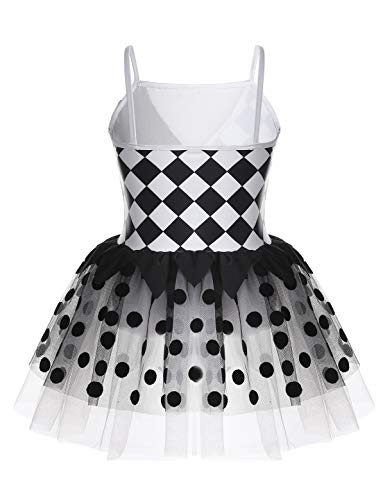 MSemis Vestido Ballet Tutú a Cuadros para Niñas Vestido Bailarina Disfraz Circo Maillot Danza Clásica Body Gimnasia Rítmica Ropa Competición Rendimiento Fiesta Blanco y Negro 10 Años