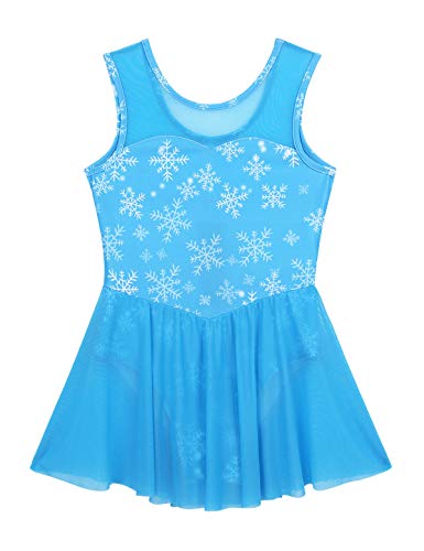 MSemis Vestido Patinaje Artístico Competición para Niñas Maillot Gimnasia Rítmica Leotardo Ballet Estampado Nieves Disfraz Princesa Azul Ropa Bailarina Patinadora Azul 5-6 Años