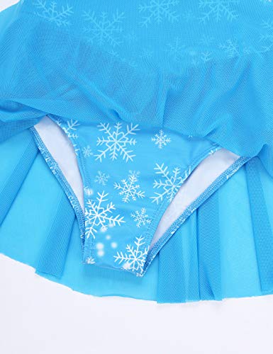 MSemis Vestido Patinaje Artístico Competición para Niñas Maillot Gimnasia Rítmica Leotardo Ballet Estampado Nieves Disfraz Princesa Azul Ropa Bailarina Patinadora Azul 5-6 Años