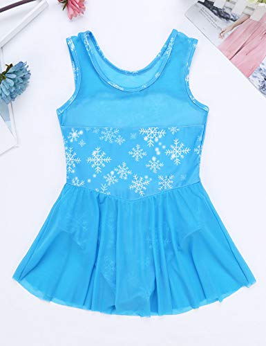 MSemis Vestido Patinaje Artístico Competición para Niñas Maillot Gimnasia Rítmica Leotardo Ballet Estampado Nieves Disfraz Princesa Azul Ropa Bailarina Patinadora Azul 5-6 Años