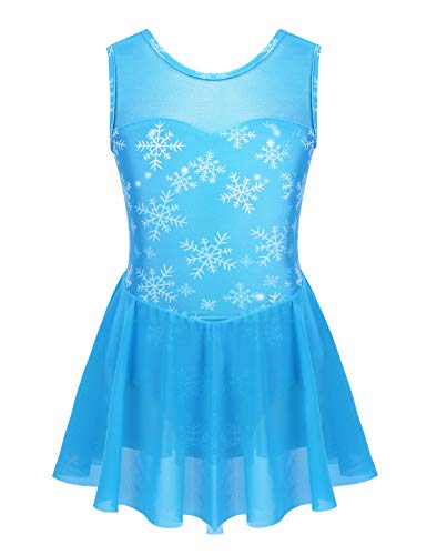 MSemis Vestido Patinaje Artístico Competición para Niñas Maillot Gimnasia Rítmica Leotardo Ballet Estampado Nieves Disfraz Princesa Azul Ropa Bailarina Patinadora Azul 5-6 Años