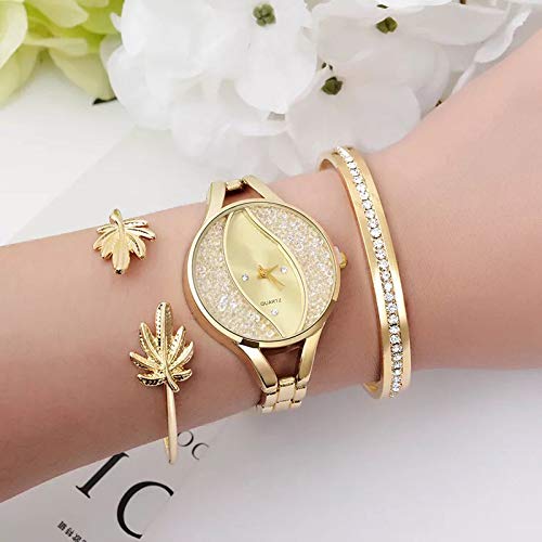 MTRESBRALTS - Conjunto de 3 relojes de mujer de flujo de arena diamante, pulsera de mujer, joya para niña, madre Wristwatch, regalo dorado