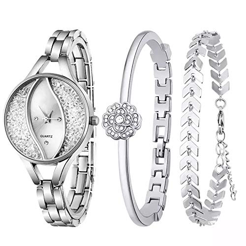 MTRESBRALTS - Conjunto de 3 relojes de mujer de flujo de arena diamante, pulsera de mujer, joya para niña, madre Wristwatch, regalo dorado MTRESBRALTS - Conjunto de 3 relojes de mujer de flujo de arena diamante, pulsera de mujer, joya para niña, madre Wristwatch, regalo dorado