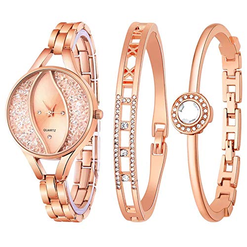 MTRESBRALTS - Conjunto de 3 relojes de mujer de flujo de arena diamante, pulsera de mujer, joya para niña, madre Wristwatch, regalo dorado MTRESBRALTS - Conjunto de 3 relojes de mujer de flujo de arena diamante, pulsera de mujer, joya para niña, madre Wristwatch, regalo dorado