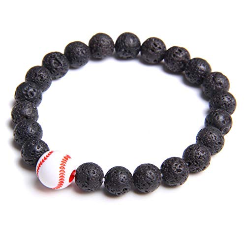 MU-PPX Pulsera De Cuentas De Piedra Pulsera De Béisbol para Hombres Brazaletes para Hombres Pulsera Difusora De Piedra Lave Pareja, Negro + Blanco, 17 Cm