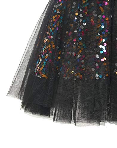 MUADRESS 1988 Mini Falda Tul Lentejuelas Tutú Brillos para Fiesta Negro S