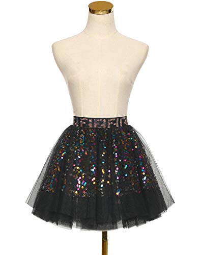 MUADRESS 1988 Mini Falda Tul Lentejuelas Tutú Brillos para Fiesta Negro S MUADRESS 1988 Mini Falda Tul Lentejuelas Tutú Brillos para Fiesta Negro S