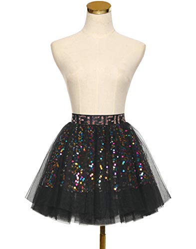 MUADRESS 1988 Mini Falda Tul Lentejuelas Tutú Brillos para Fiesta Negro S