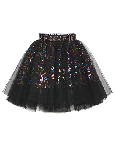 MUADRESS 1988 Mini Falda Tul Lentejuelas Tutú Brillos para Fiesta Negro S