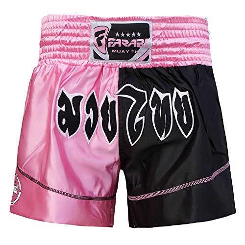 Muay Thai Boxing Kick Boxing Martial Arts Shorts Pink Black Shorts (XS)