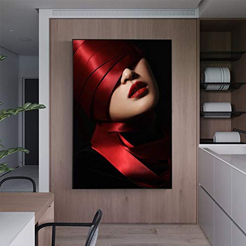 Mubaolei Cuadro de Lienzo de Bailarina de Seda roja Abstracta, póster e impresión de Chica de Labios Rojos Sexy Moderno para Sala de Estar, Imagen de Arte de Pared de Belleza 60x80cm Mubaolei Cuadro de Lienzo de Bailarina de Seda roja Abstracta, póster e impresión de Chica de Labios Rojos Sexy Moderno para Sala de Estar, Imagen de Arte de Pared de Belleza 60x80cm