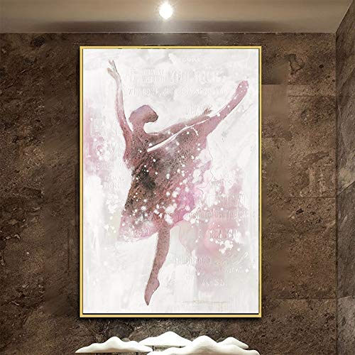 Mubaolei Cuadro en Lienzo para niña Bailarina Rosa, póster artístico de Pared nórdico, Imagen para Sala de Estar, decoración del hogar, póster 60x80cm