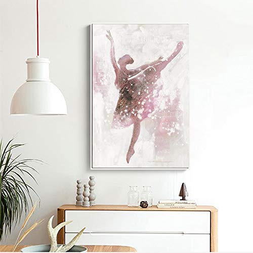 Mubaolei Cuadro en Lienzo para niña Bailarina Rosa, póster artístico de Pared nórdico, Imagen para Sala de Estar, decoración del hogar, póster 60x80cm