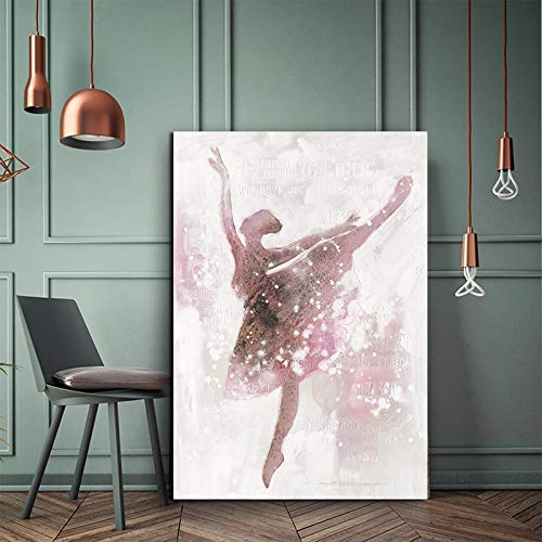 Mubaolei Cuadro en Lienzo para niña Bailarina Rosa, póster artístico de Pared nórdico, Imagen para Sala de Estar, decoración del hogar, póster 60x80cm