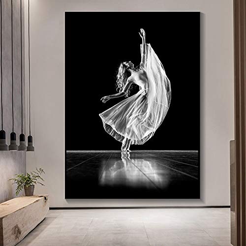 Mubaolei Póster en Blanco y Negro Bailarina Moda Sexy Mujer impresión Arte de Pared Moderno Lienzo Pinturas Cuadros para decoración de Sala de Estar 60x80cm