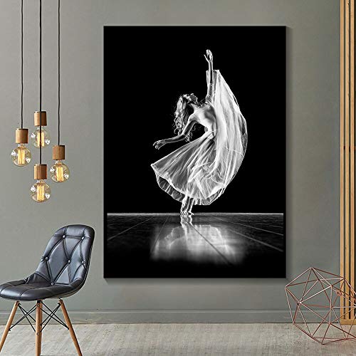 Mubaolei Póster en Blanco y Negro Bailarina Moda Sexy Mujer impresión Arte de Pared Moderno Lienzo Pinturas Cuadros para decoración de Sala de Estar 60x80cm