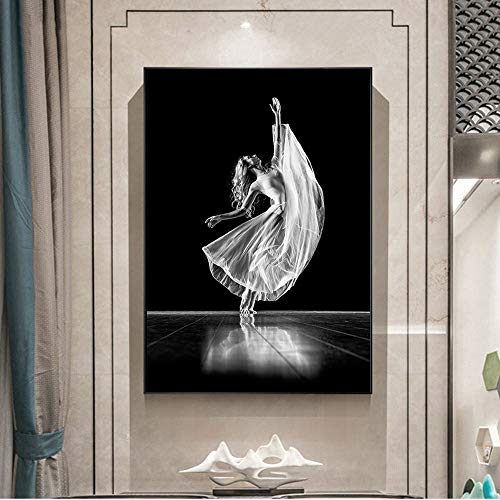 Mubaolei Póster en Blanco y Negro Bailarina Moda Sexy Mujer impresión Arte de Pared Moderno Lienzo Pinturas Cuadros para decoración de Sala de Estar 60x80cm
