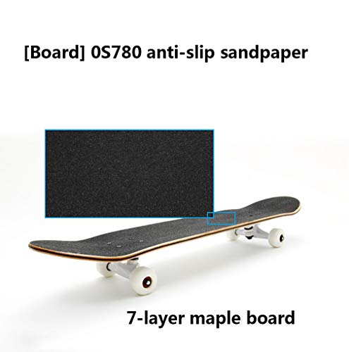 Muccy Tabla de Monopatín para Principiantes, Complete Skateboard con Pared-Gancho De Pared, 7 Capas Recubierta de Madera Arce Skate Board, 79x20 cm, para Unisex Adulto, Rodamientos ABEC-7,Bls12