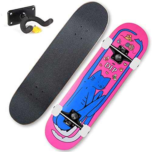 Muccy Tabla de Monopatín para Principiantes, Complete Skateboard con Pared-Gancho De Pared, 7 Capas Recubierta de Madera Arce Skate Board, 79x20 cm, para Unisex Adulto, Rodamientos ABEC-7,Bls12