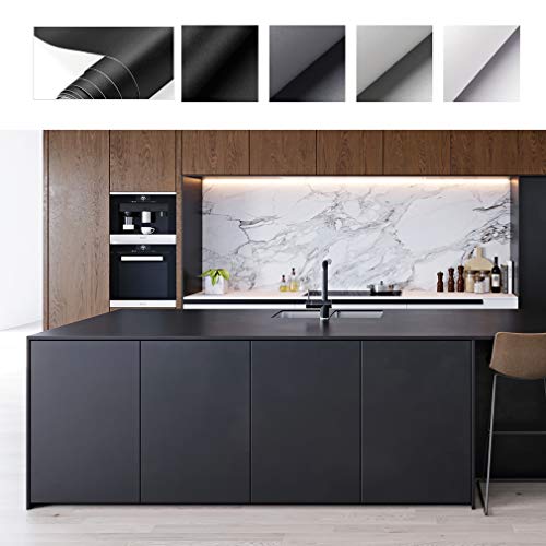 Muebles Autoadhesivos 0.61 x 5M Adhesivos Mate Espesar Papel Pintado PVC Papel de Impermeable Membrana para Escritorio Renovado Mesa Armario Cajón Dormitorio Sala de Estar Cocina Oficina DIY (Negro)