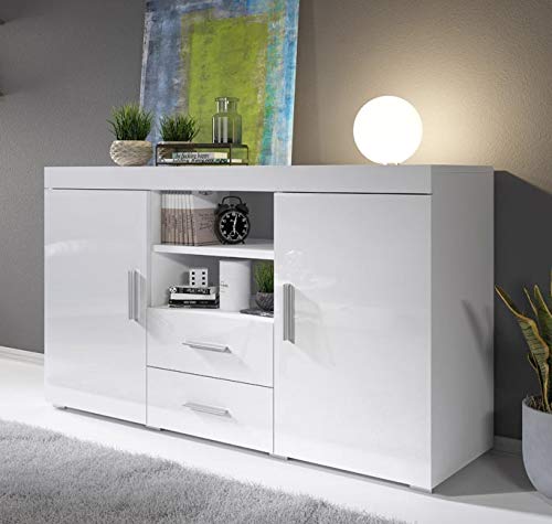 muebles bonitos Aparador Moderno Modelo Roque Blanco de melamina Brillo Ancho 140cm Alto 80cm Profundo 40cm muebles bonitos Aparador Moderno Modelo Roque Blanco de melamina Brillo Ancho 140cm Alto 80cm Profundo 40cm
