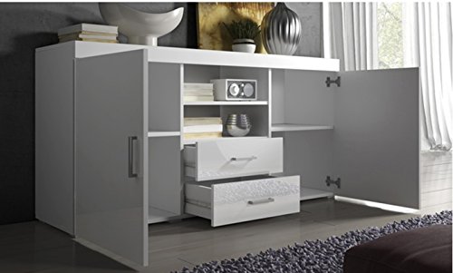 muebles bonitos Aparador Moderno Modelo Roque Blanco de melamina Brillo Ancho 140cm Alto 80cm Profundo 40cm